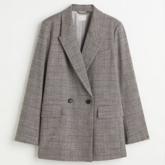 ⚡CLEAROUT SALE⚡🆕️NWT H&M Double-breasted Jacket in 'Gray/Plaid', Size Medium - Picture 2 of 14